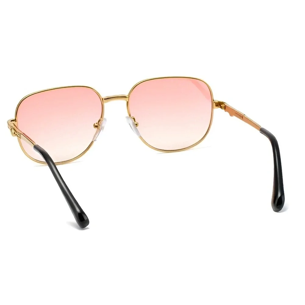 Gold Square Fashion Sunglasses Pink Gradient Lens‎ Retro 70s Braided Temple Mens